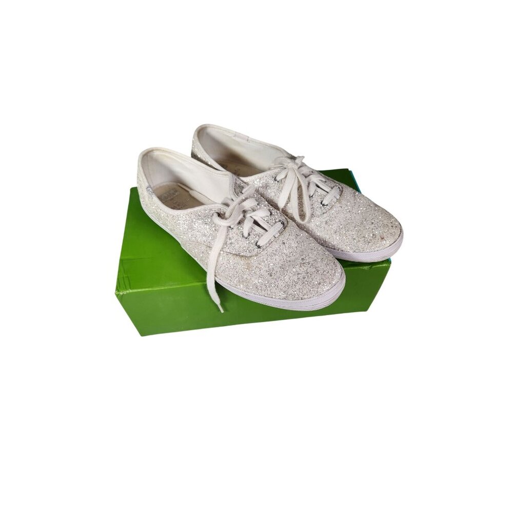 NOS Kate Spade Keds Wedding Bridal White Glitter Comfort Sneakers Women's US/8.5